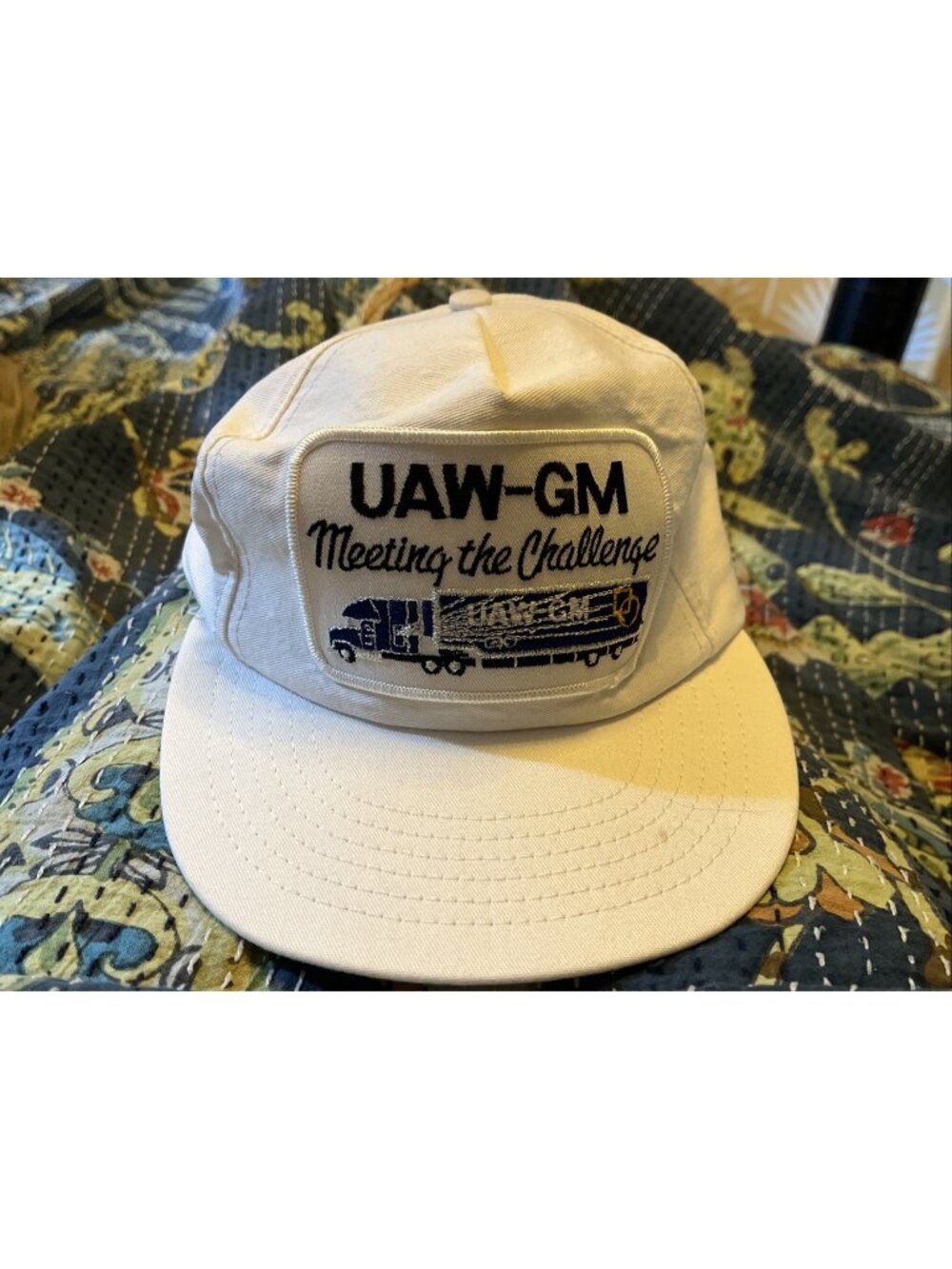 Vintage UAW GM Meeting The Challenge Semi Truck Patch Hat Made In USA One Sz